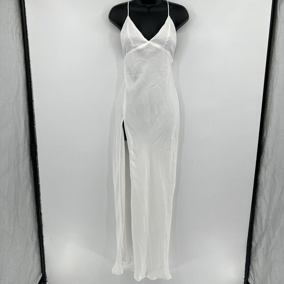 RESA Camille Slip Maxi Dress White Ivory Leg Slit Criss Cross Straps Size XS NWT - Picture 3 of 11